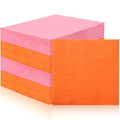 160 Pcs Pink And Orange Paper Napkins 5 * 5 Neon Napkins Orange Beverage Napkins Disposable Dessert Napkins Cocktail Luncheon Napkins For Bachelorette Party Wedding Birthday Dinner