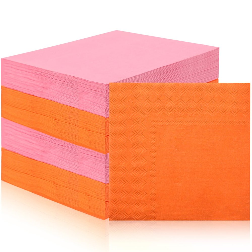 160 Pcs Pink And Orange Paper Napkins 5 * 5 Neon Napkins Orange Beverage Napkins Disposable Dessert Napkins Cocktail Luncheon Napkins For Bachelorette Party Wedding Birthday Dinner