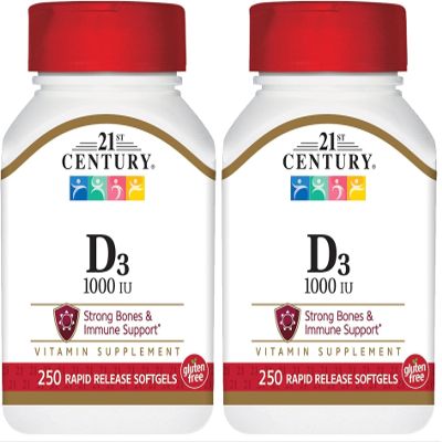 21st Century D3 1000 IU Softgels, 250 Count (27415) (Pack of 2)