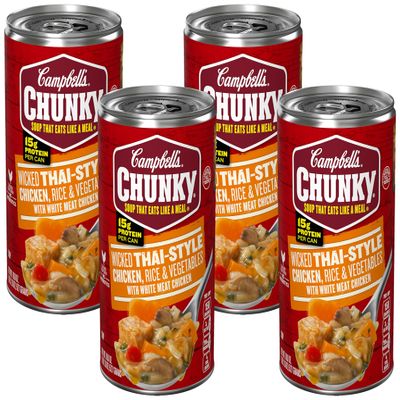 Campbell's Chunky Soup, Wicked Thai-Style Chicken with Rice & Vegetables Soup, 18.6 Ounce Can (Pack of 4)