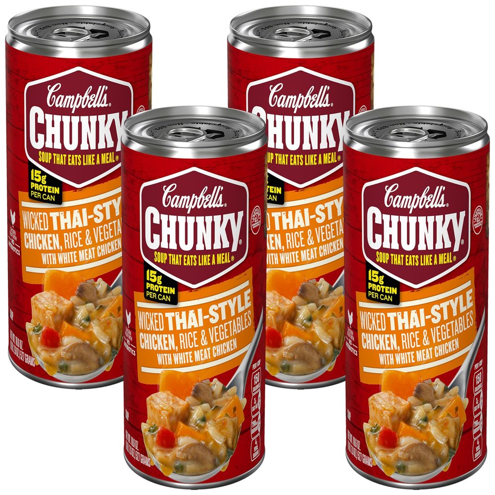 Campbell's Chunky Soup, Wicked Thai-Style Chicken with Rice & Vegetables Soup, 18.6 Ounce Can (Pack of 4)