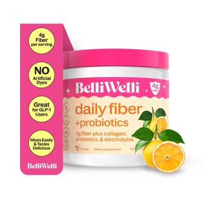 BelliWelli Fiber Supplement for Women & Men - Premium Daily Fiber Powder from Organic Acacia with Added Collagen, Electrolytes & Probiotics-No Bloat, Constipation & Gut Health Support (Yuzu Mandarin)