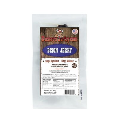 Rickey's Jerky, Bison Jerky, 100% Made From Solid Strips of meat, Exotic Wild Game Jerky, All Natural Meat, High Protein snack, Keto Friendly, Gluten Free, Simple Ingredients, exotic wild game jerky meat snack, , Perfect for Father's Day or that hard