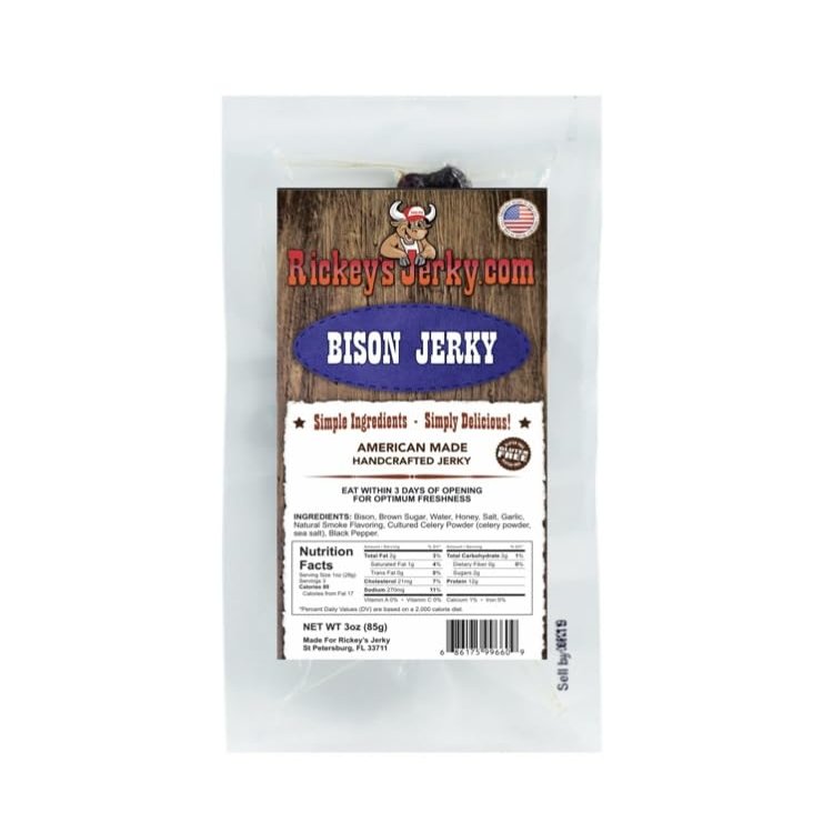 Rickey's Jerky, Bison Jerky, 100% Made From Solid Strips of meat, Exotic Wild Game Jerky, All Natural Meat, High Protein snack, Keto Friendly, Gluten Free, Simple Ingredients, exotic wild game jerky meat snack, , Perfect for Father's Day or that hard