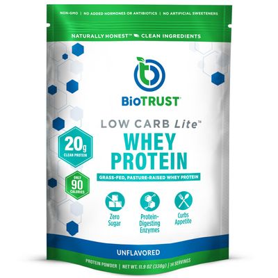 BioTrust Low Carb Lite, Low Calorie Protein Powder Low Carb, Sugar Free, Low Sodium, Keto Protein Powder 20g Grass-Fed Whey Protein Isolate with Digestive Enzymes Unflavored, 14 Servings