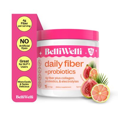 Belli Welli Fiber Supplement for Women & Men  Premium Daily Fiber Powder from Organic Acacia with Added Collagen, Electrolytes & Probiotics  No Bloat, Constipation & Gut Health Support (Tropical)