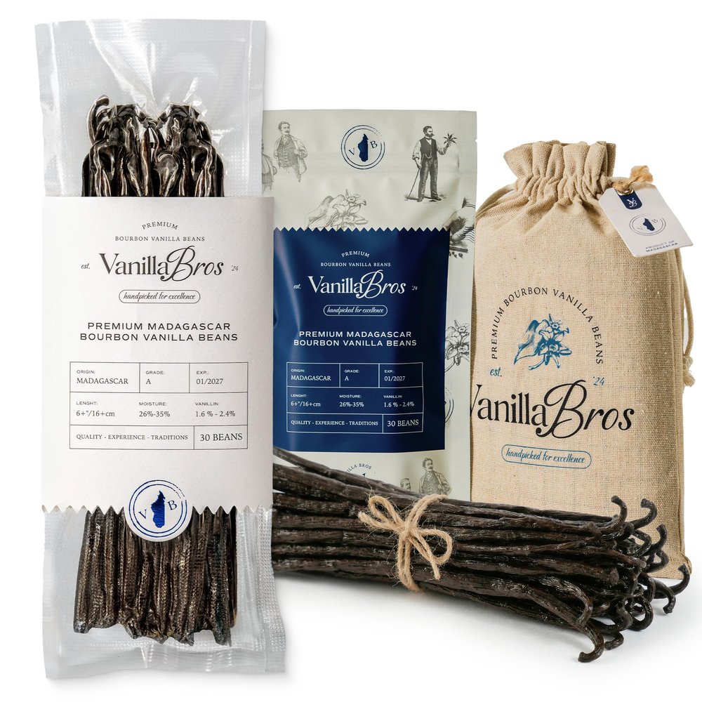 30 Madagascar Vanilla Beans Grade A - Gourmet Bourbon Vanilla Pods 6.3-8.3" - For Baking, Cooking & Homemade Vanilla Extract - VanillaBros