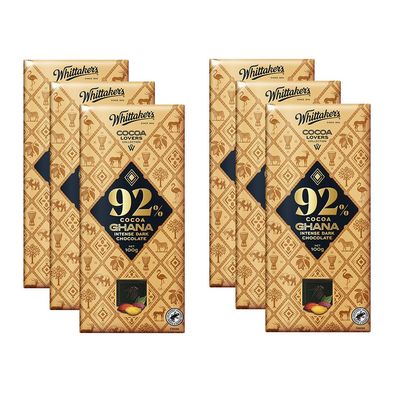 Whittaker's Cocoa Lovers 92% Cocoa Ghana Intense Dark Chocolate 100g (Pack of 6) Made in New Zealand, Full Size