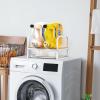 Laundry Detergent Holder Stand with Drip Tray, White Frame & Natural Wood view 2