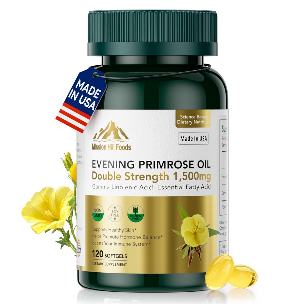 1500mg Evening Primrose Oil Capsules for Women | 240mg High GLA (16%) for Hormonal Balance & Skin Health (1 Bottle-120 Softgels-2mo Supply) Menopause Supplements | Non-GMO, Gluten-Free, Cold Pressed