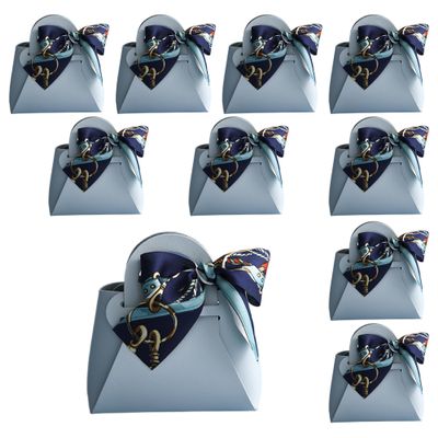 qczoyp Leather Gift Bags with Handles: 10 Pcs Party Favor Bags with Ribbon, Reusable Mini Gift Bags for Birthdays, Baby Shower,Weddings,Party Favor, Holiday Presents (Blue)