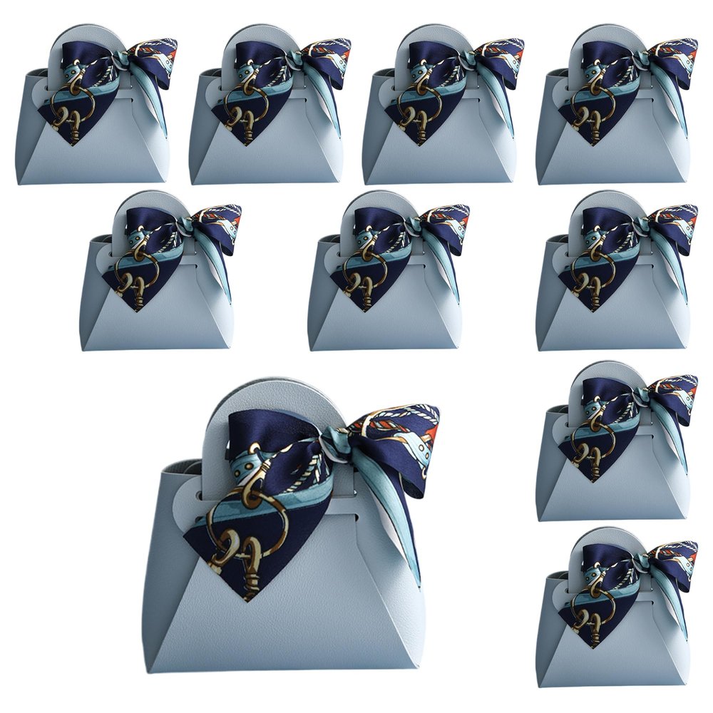 qczoyp Leather Gift Bags with Handles: 10 Pcs Party Favor Bags with Ribbon, Reusable Mini Gift Bags for Birthdays, Baby Shower,Weddings,Party Favor, Holiday Presents (Blue)