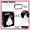 JarThenaAMCS 24Pcs Halloween Little Boo Paper Gift Bags with Handles Black Pink Treat Bags Ghost Bat Print Candy Goodie Bags for Birthday Party Favors Supplies view 3