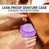 Leakproof Denture Case Purple Denture Soaking Cup with Strainer Basket, False Teeth Container Dental Denture Bath Holder Storage Box Retainer Cleaner Case for Traveling view 2