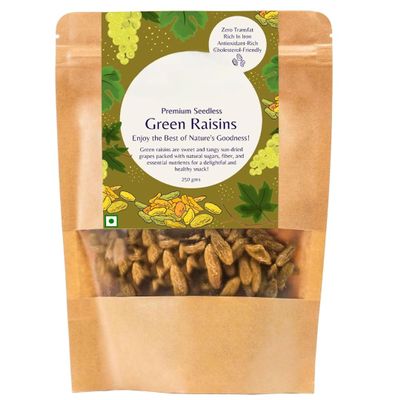Green Raisins Premium Seedless Green Raisins | Dry Fruits | Kishmish | Rich in Iron & Vitamin B | Boosts Immunity | Healthy Snacks | Kismis, 250 grams
