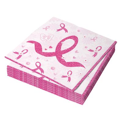 24 Pack Breast Cancer Napkins, Pink Ribbon Breast Cancer Awareness Paper Napkins,Disposable Party Napkins for Breast Cancer Survivor Tableware Decorations Party Supplies (24)