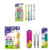 GuruNanda Kids Toothbrush with Suction Cup, 3+ Age- 4 Count + Giraffe Floss Picks for Kids, Berry Flavor, Ages 3+, 90 Count + Kids Tongue Scraper (2-Pack) with Travel Case,(Green/Pink/Orange) view 1