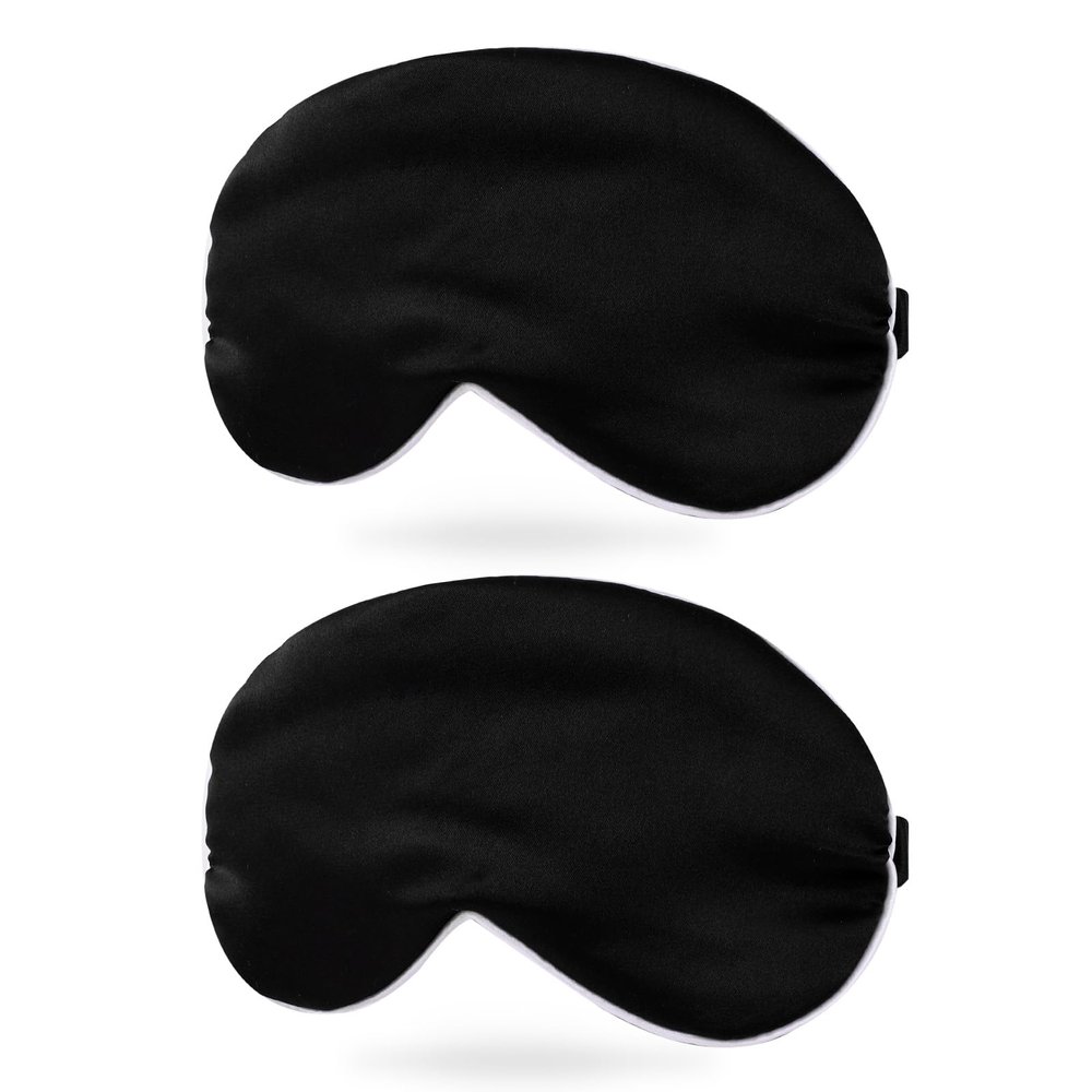 PATIKIL Silk Sleep Mask, 2 Pack Soft Satin Eye Protective Mask Blackout Eye Cover with Elastic Straps for Side Sleeping Women Men Travel, White Black