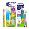 GuruNanda Kids Butter On Gums Cute Giraffe Toothbrush with Tongue Scraper & Cover. Ergonomic Handle (Age 1+) + Kids Tongue Scraper (2-Pack) with Travel Case, Travel-Friendly (Green/Pink/Orange) view 1