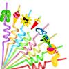 24PCS Beach Drinking Straws Reusable for Kids Pool Theme Birthday Party Favors Supplies Decorations with 2 PCS Cleaning Brushes (Beach) view 1