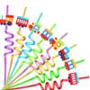 24PCS Train Drinking Straws Reusable for Kids Train Theme Birthday Party Favors Supplies Decorations with 2 PCS Cleaning Brushes (Rainbow Train) view 1