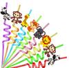 24PCS Jungle Animal Drinking Straws Reusable for Forest Animal Theme Birthday Party Favors Supplies Decorations with 2 PCS Cleaning Brushes (Safari Jungle Animal) view 1
