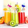 24PCS Shark Drinking Straws Reusable for Sea Shark Theme Birthday Party Favors Supplies Decorations with 2 PCS Cleaning Brushes (Cute Shark) view 3