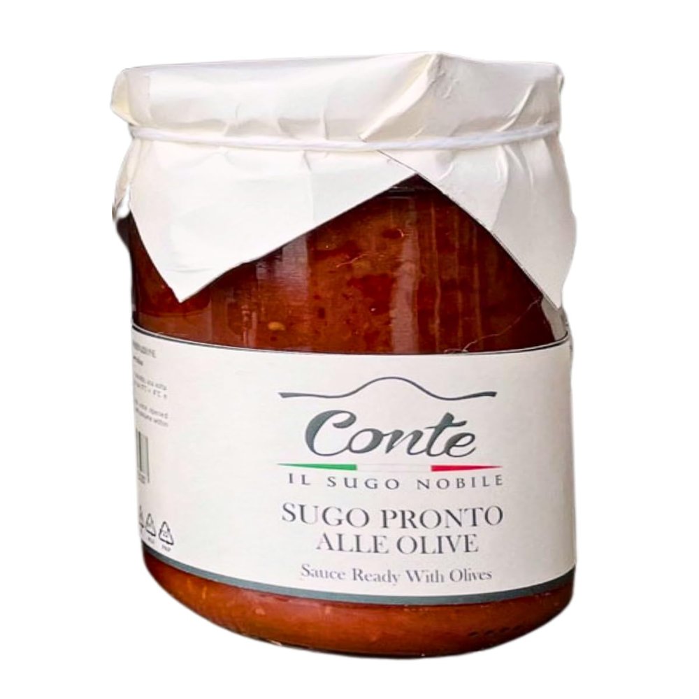 Conte Pasta Sauce from Calabria Italy - Perfect Topping to Any of Calabria Pasta, Rich and Hearty Sauce in a Jar, Perfect for Family Meals - 314ml (Sugo Pronto Alle Olive - Black Olive)