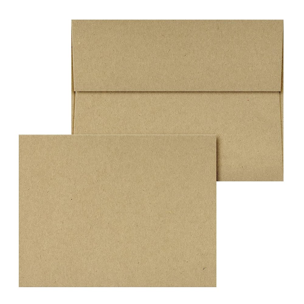 A1 Blank Grocer Brown Kraft Note Cards & Envelopes Thick Flat Cards for Wedding and Birthday Invitations, Holiday Greetings, Postcards, All Occasions | 25 per Pack | NOT A Fold Over Card