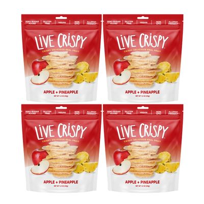 Live Crispy Crunchy Fruit Chips - No Sugar Added, Dried Fruit Snacks For Adults & Kids Lunch Box | Apple & Pineapple | Patented Crisping Process, Allergen-Free, Vegan - 4 Pack
