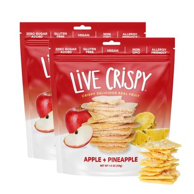 Live Crispy Crunchy Fruit Chips - No Sugar Added, Dried Fruit Snacks For Adults & Kids Lunch Box | Apple & Pineapple | Patented Crisping Process, Allergen-Free, Vegan - 2 Pack