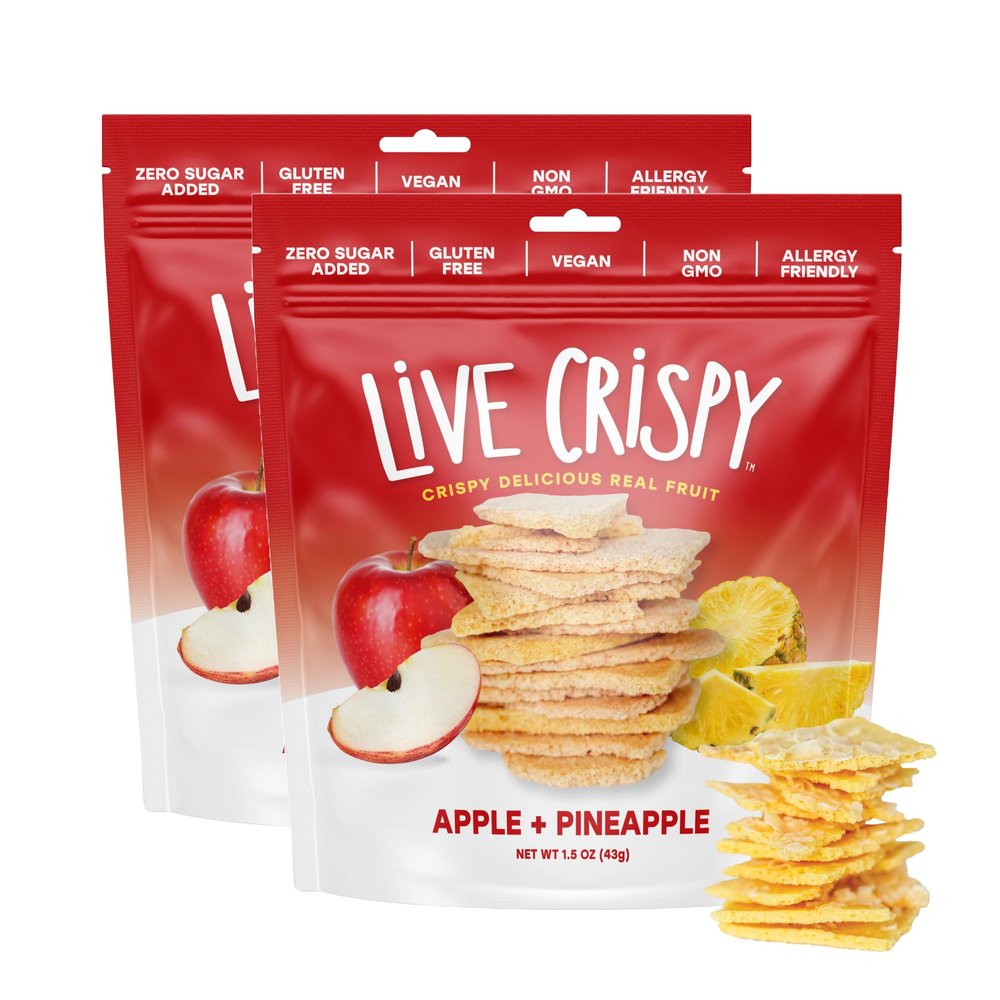Live Crispy Crunchy Fruit Chips - No Sugar Added, Dried Fruit Snacks For Adults & Kids Lunch Box | Apple & Pineapple | Patented Crisping Process, Allergen-Free, Vegan - 2 Pack