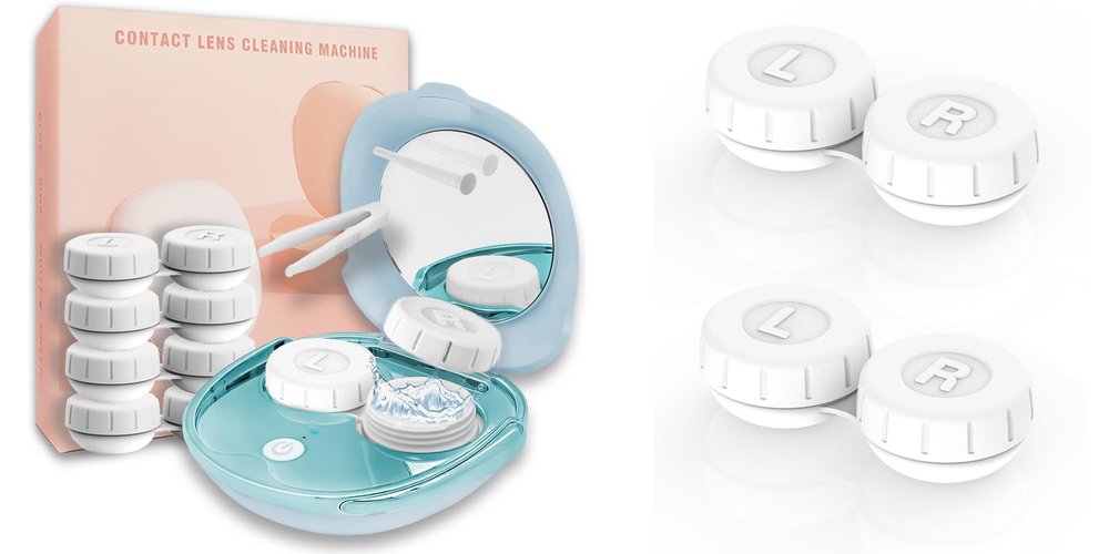 Portable Ultrasonic Contact Lens Cleaner Machine Kit with Extra 2PCS Solution Cleaning Case Replacement
