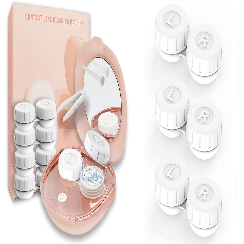 Portable Ultrasonic Contact Lens Cleaner Machine Kit with Extra 3PCS Solution Cleaning Case Replacement