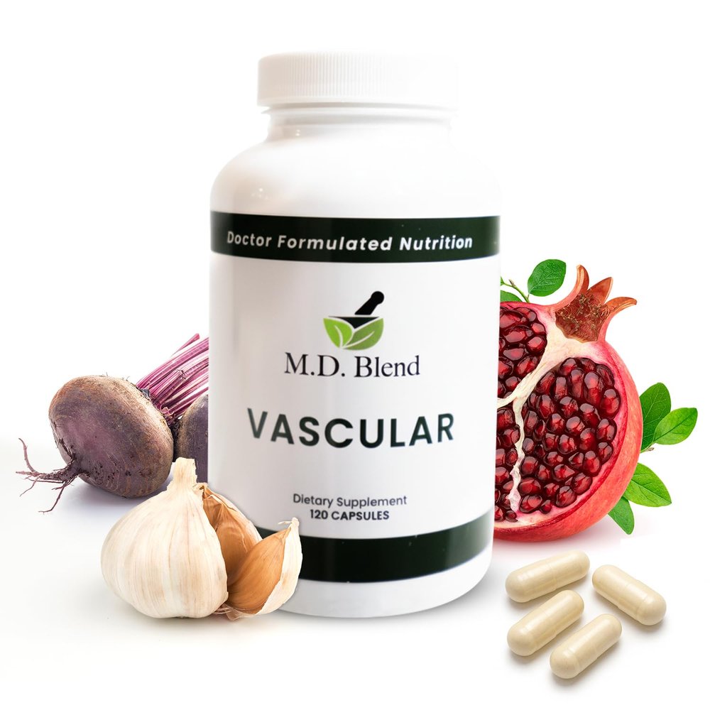 M.D. Blend Vascular Support Supplement L-Arginine, Garlic, Pomegranate & Beet Root Formula Supports Circulation, Blood Flow & Nitric Oxide Production 120 Capsules (Pack of 2)