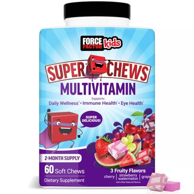 Force Factor Kids Multivitamin Super Chews, Kids Vitamins to Support Wellness, Immune Health, Eye Health, & More with 18 Vitamins, Minerals, & Antioxidants, 2-Month Supply, Multi-Flavor, 60 Soft Chews