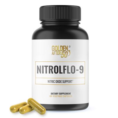 Golden After 50 NitrolFlo-9 - Nature-Powered Nitric Oxide Supplement with Pomegranate Extract, Grape Seed, and S7 - Supports Nutrient Circulation and Optimal Energy - 60 Capsules