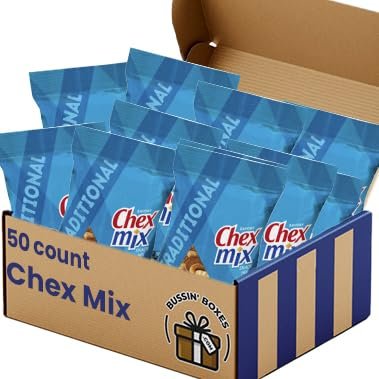Savory Snack Mix  50 Count Bulk Snack Bags with Pretzels, Bread Chips, and Crunchy Seasoned Pieces  Individually Wrapped and Assembled by Bussin Boxes