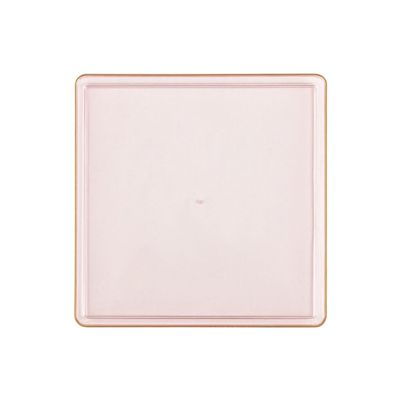 EcoQuality 7.75" inch Disposable Square Translucent Pink Plastic Plates with Gold Rim, China Like Party Plates, Heavy Duty Dessert Plate, Salads, Weddings, Baby Showers, Catering, Non Toxic (90)