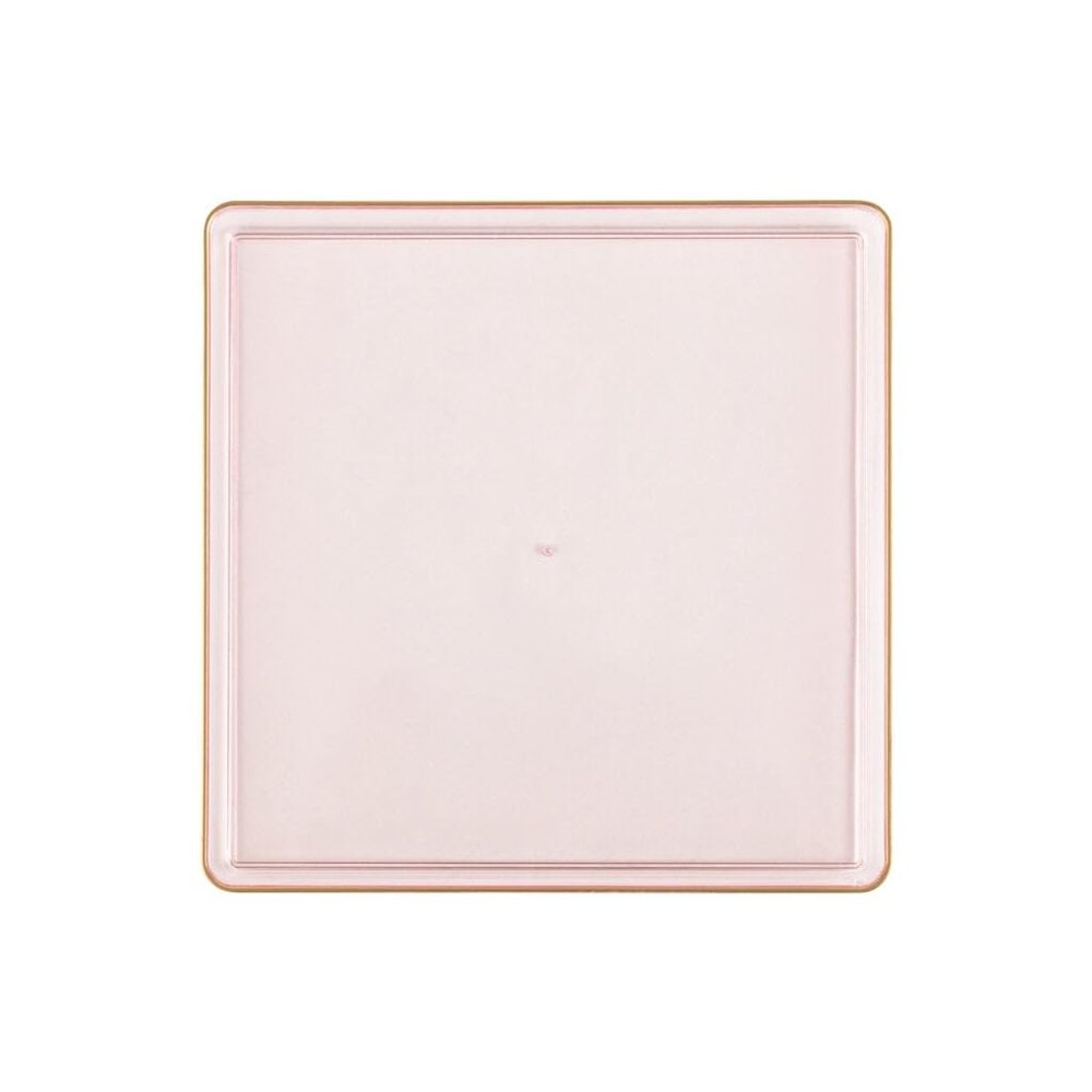EcoQuality 7.75" inch Disposable Square Translucent Pink Plastic Plates with Gold Rim, China Like Party Plates, Heavy Duty Dessert Plate, Salads, Weddings, Baby Showers, Catering, Non Toxic (90)