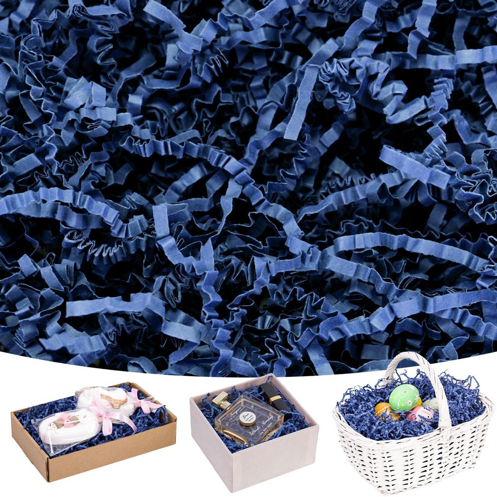 Koogel 1LB Blue Crinkle Paper Filler, Crinkle Cut Shredded Confetti for Basket Filling Graduation Boyfriend Birthday Hoilday Bachelorette Party Gift Box Packaging Stuffing