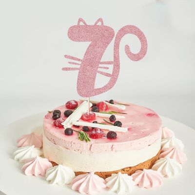 Florcmet Cat Seven Cake Topper, Number 7 Cake Topper for Baby Girl,Kitty Happy Seven years old Birthday Cake Decoration,7 Years Old Cute Pet Cat Birthday Party Decoration Supplies