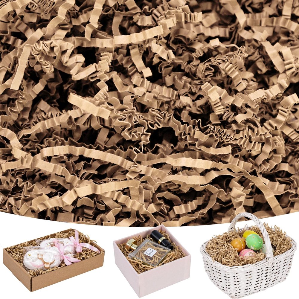 Koogel 1LB Crinkle Paper Filler, Shredded Paper for Gift Baskets, Gift Box Filler, Basket Stuffers, Packing Bag(Brown)
