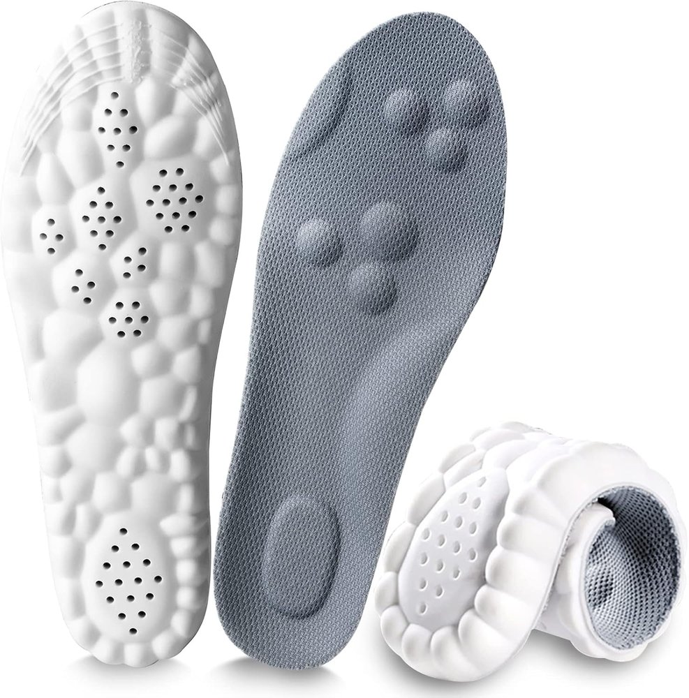 4D Cloud Insoles for Men and Women, Arch Support Insoles, Memory Foam Insoles, Shock Absorption and Cushioning Sports Shoe Insoles for Foot & Joint Support (L Men 8-9 | Women 9-10, Gray)