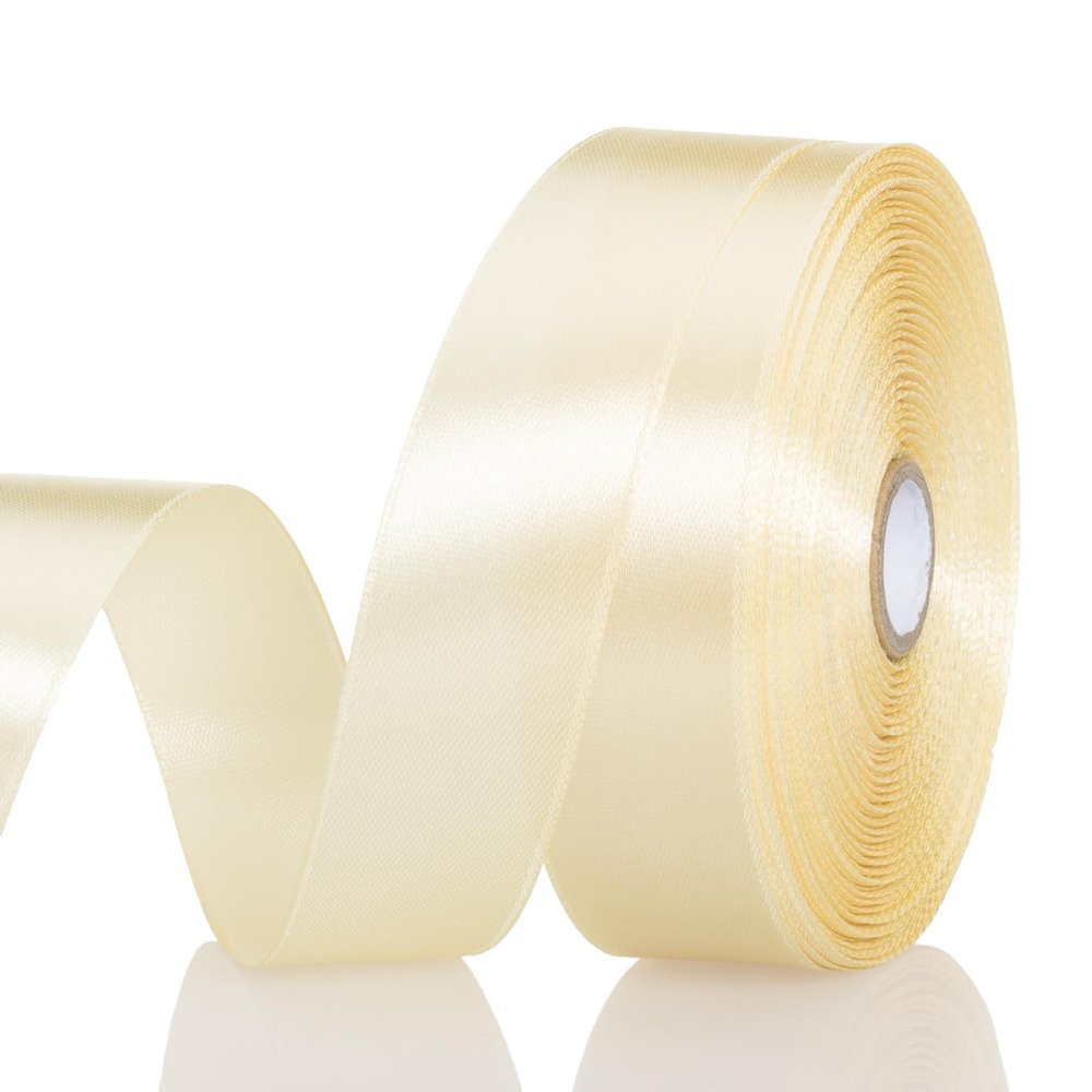 YASEO 1 Inch Cream Yellow Solid Satin Ribbon, 50 Yards Craft Fabric Ribbon for Gift Wrapping Floral Bouquets Wedding Party Decoration