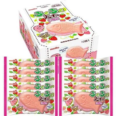 sugimura-ya Japanese Taiyaki Snack Strawberry-Chocolate Pukupuku-tai Fish Snack 0.7oz(20g) Set Of 10