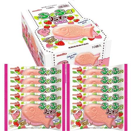 sugimura-ya Japanese Taiyaki Snack Strawberry-Chocolate Pukupuku-tai Fish Snack 0.7oz(20g) Set Of 10