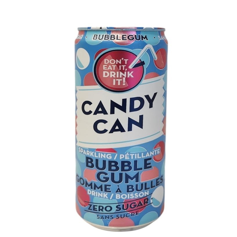 Candy Can Sparkling Bubble Gum Flavored Drink, Zero Sugar, 11.15 fl oz Cans 12 Pack