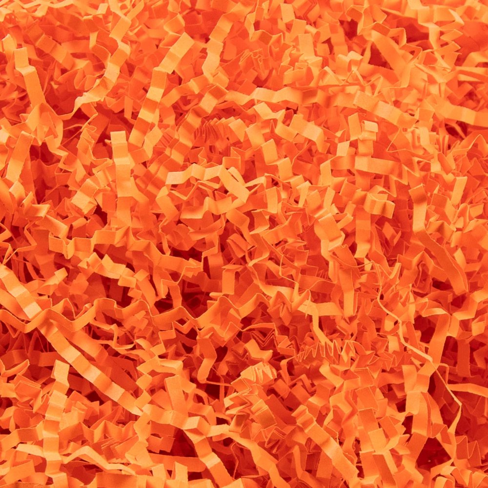 Gloreyan 1/2LB Crinkle Cut Paper Shred, Orange Raffia Paper Sherd Filler Grass for Gift Wrapping Basket Filling Birthdays Weddings Party Supply