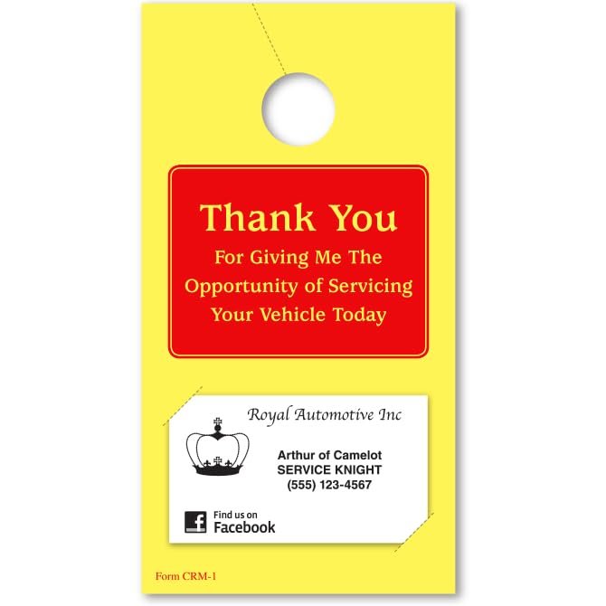 Automotive Service Thank You Hang Tags 4.25 x 8 Inch  Rear View Mirror Service Tags with Business Card Slot  100# Yellow Tag Stock  Auto Repair & Dealership Service Tags, Pack of 250